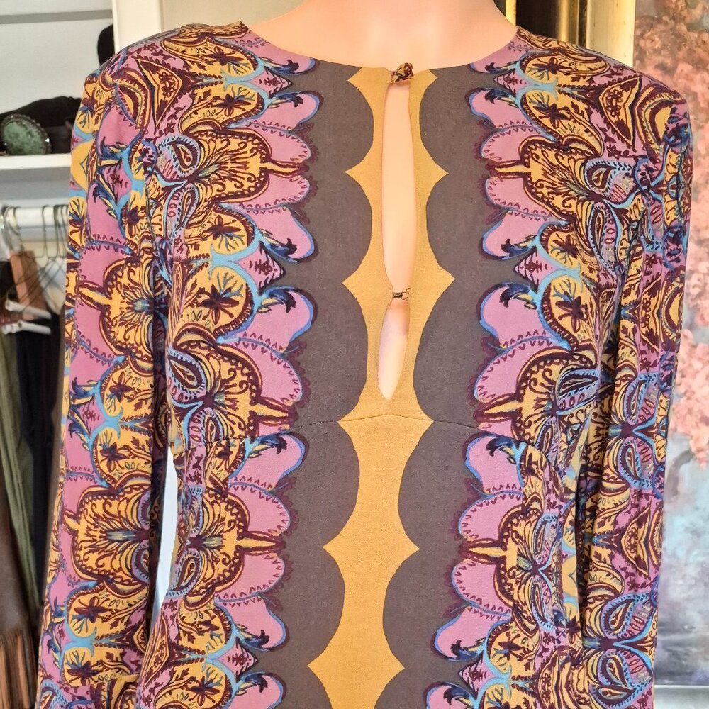 FREE PEOPLE-Women Ossie Vibes Tunic Dress Paisley Bell Sleeve Floral Mini.  Smal